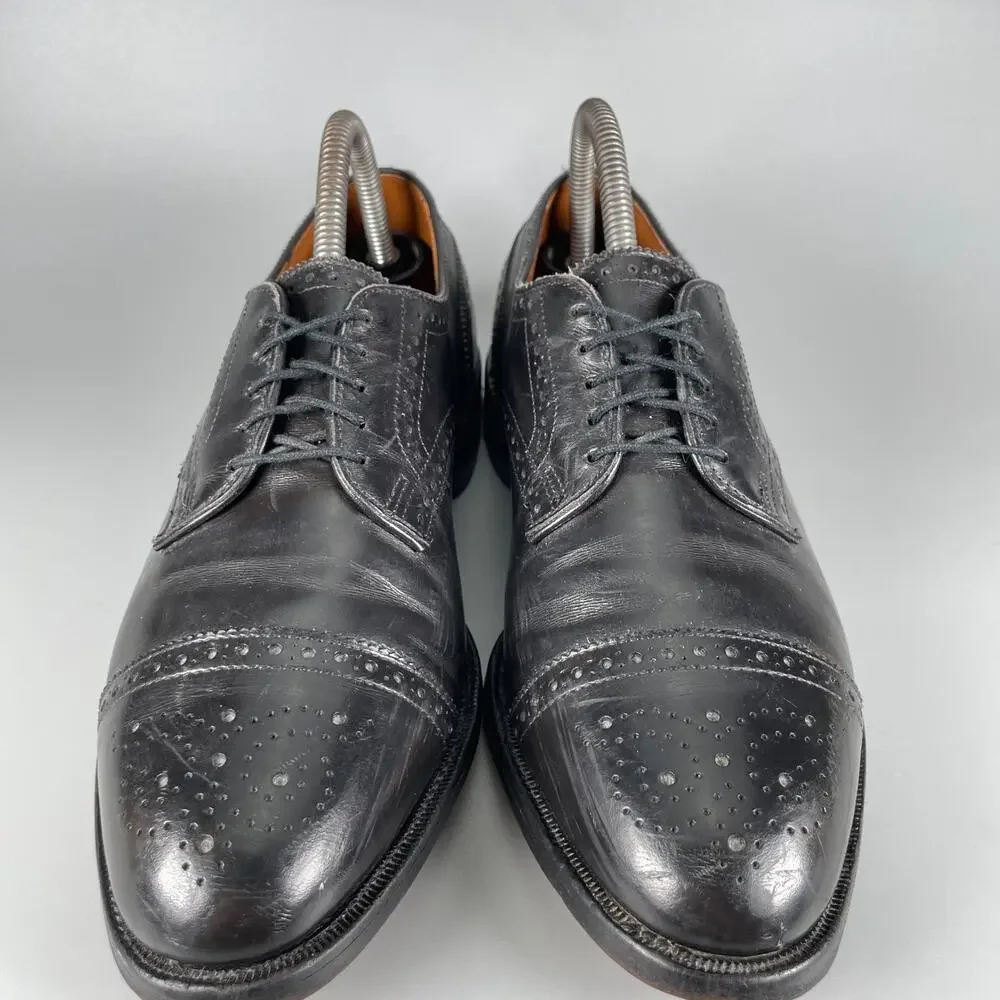 Allen Edmonds Sanford Mens 7.5 D Black Leather Wingtip Cap Toe Oxford Dress Shoe